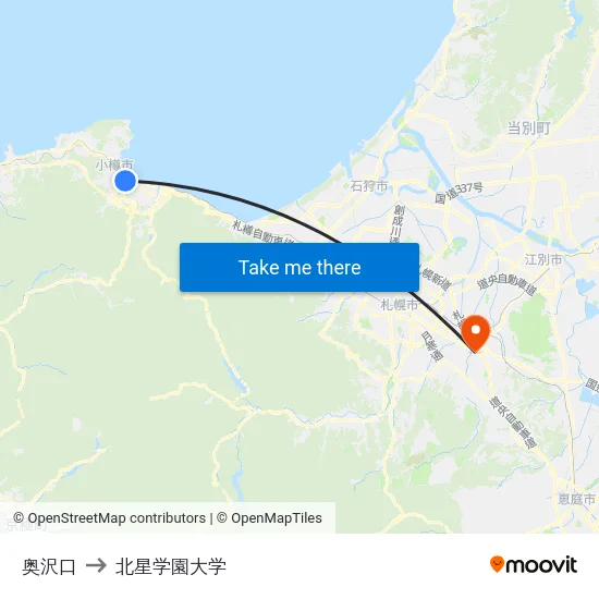 奥沢口 to 北星学園大学 map