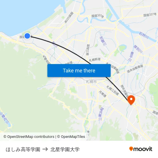 ほしみ高等学園 to 北星学園大学 map