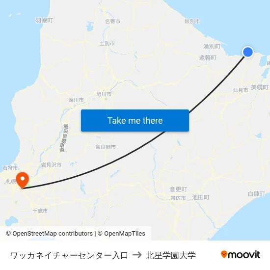 ワッカネイチャーセンター入口 to 北星学園大学 map