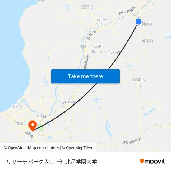 リサーチパーク入口 to 北星学園大学 map