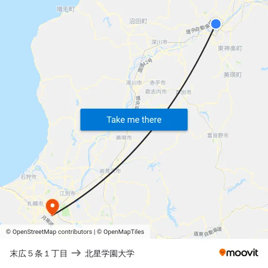 末広５条１丁目 to 北星学園大学 map