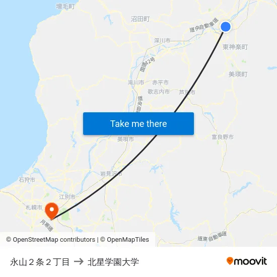 永山２条２丁目 to 北星学園大学 map