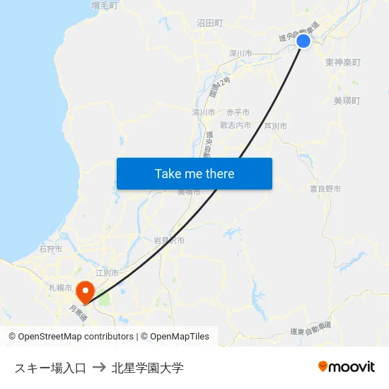 スキー場入口 to 北星学園大学 map