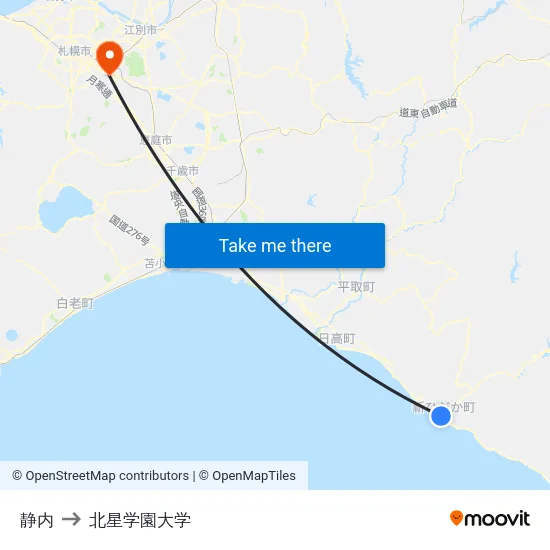 静内 to 北星学園大学 map