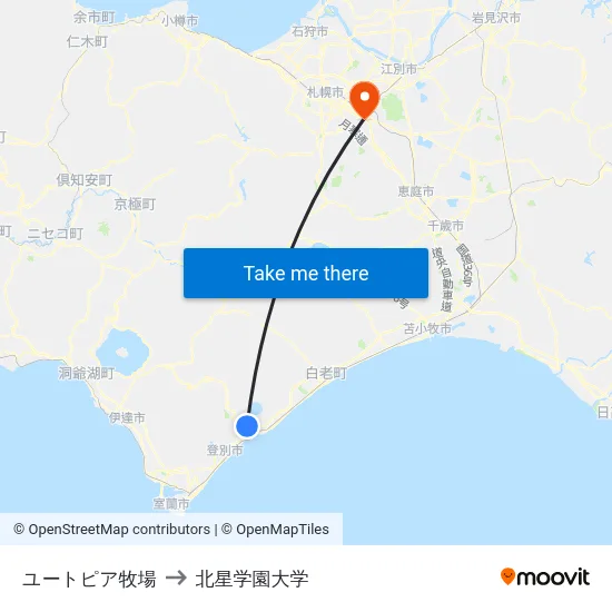 ユートピア牧場 to 北星学園大学 map