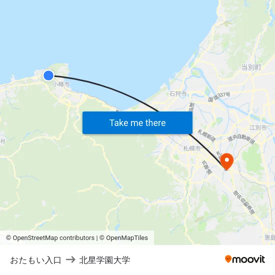 おたもい入口 to 北星学園大学 map