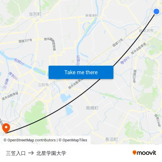 三笠入口 to 北星学園大学 map