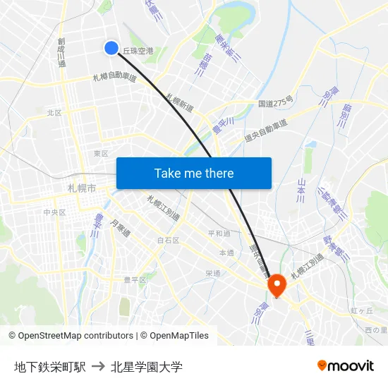 地下鉄栄町駅 to 北星学園大学 map