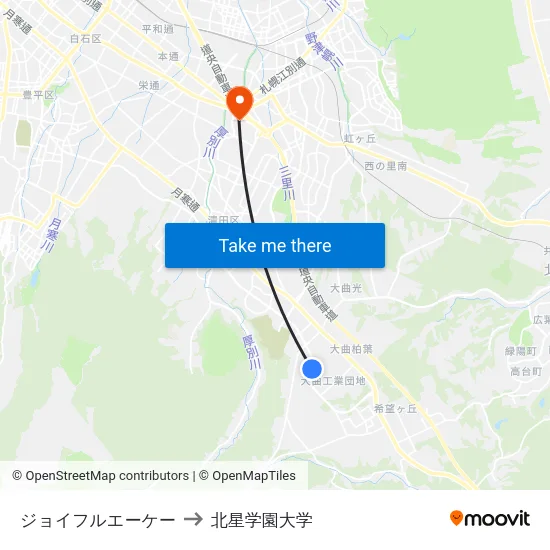 ジョイフルエーケー to 北星学園大学 map
