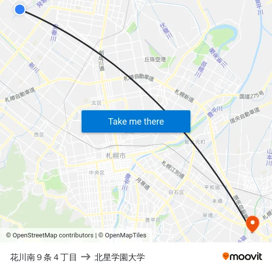 花川南９条４丁目 to 北星学園大学 map