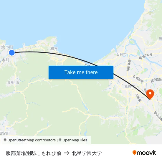 服部斎場別邸こもれび前 to 北星学園大学 map