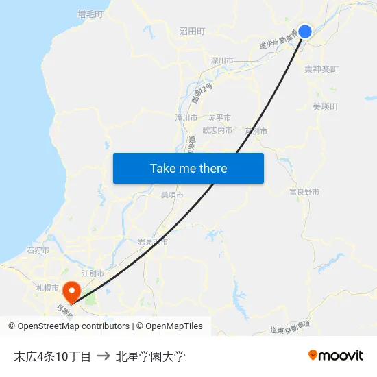 末広4条10丁目 to 北星学園大学 map