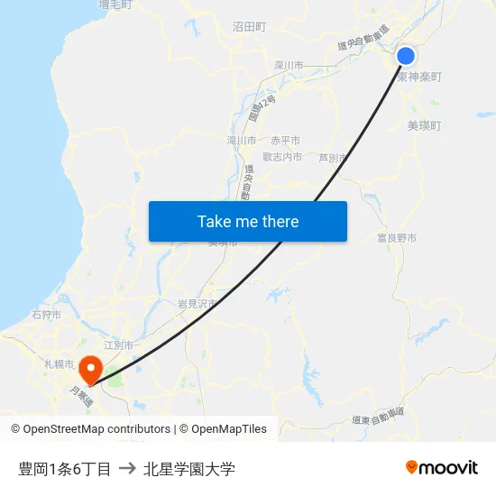 豊岡1条6丁目 to 北星学園大学 map
