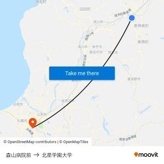 森山病院前 to 北星学園大学 map