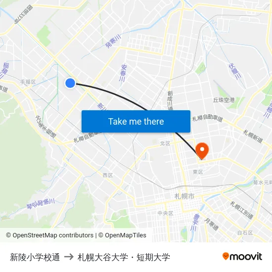 新陵小学校通 to 札幌大谷大学・短期大学 map