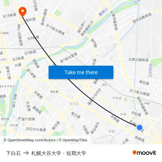 下白石 to 札幌大谷大学・短期大学 map