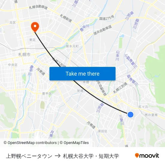 上野幌ベニータウン to 札幌大谷大学・短期大学 map