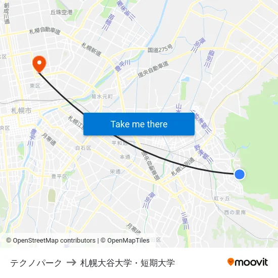 テクノパーク to 札幌大谷大学・短期大学 map