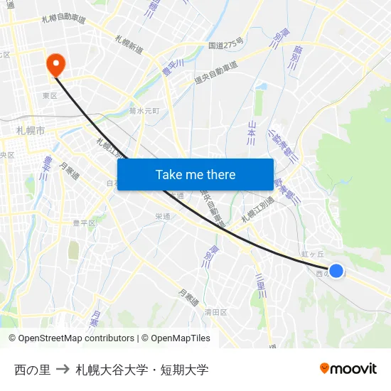 西の里 to 札幌大谷大学・短期大学 map