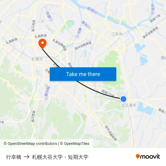 行幸橋 to 札幌大谷大学・短期大学 map
