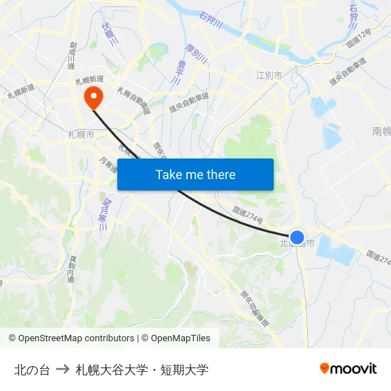 北の台 to 札幌大谷大学・短期大学 map