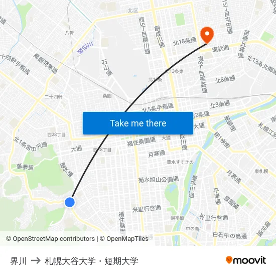 界川 to 札幌大谷大学・短期大学 map