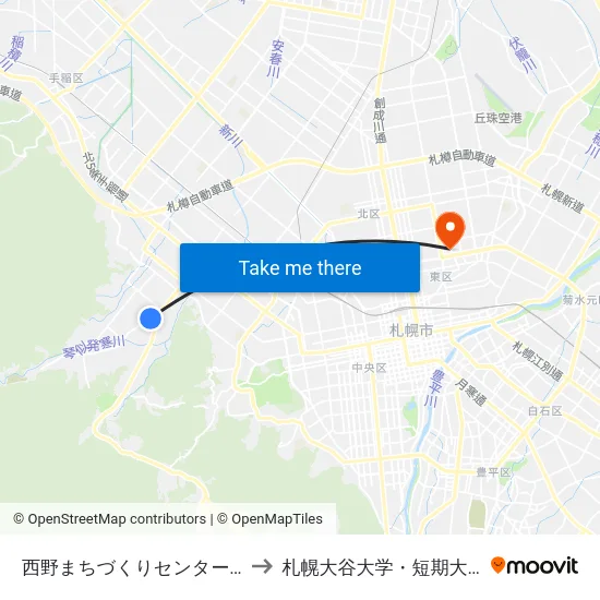 西野まちづくりセンター前 to 札幌大谷大学・短期大学 map