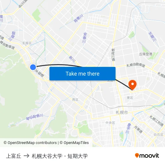 上富丘 to 札幌大谷大学・短期大学 map