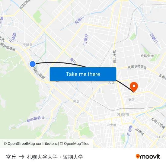 富丘 to 札幌大谷大学・短期大学 map