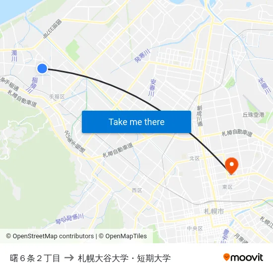 曙６条２丁目 to 札幌大谷大学・短期大学 map
