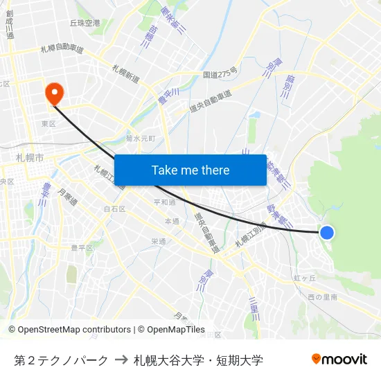 第２テクノパーク to 札幌大谷大学・短期大学 map
