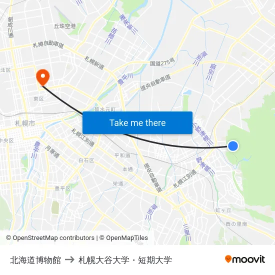 北海道博物館 to 札幌大谷大学・短期大学 map