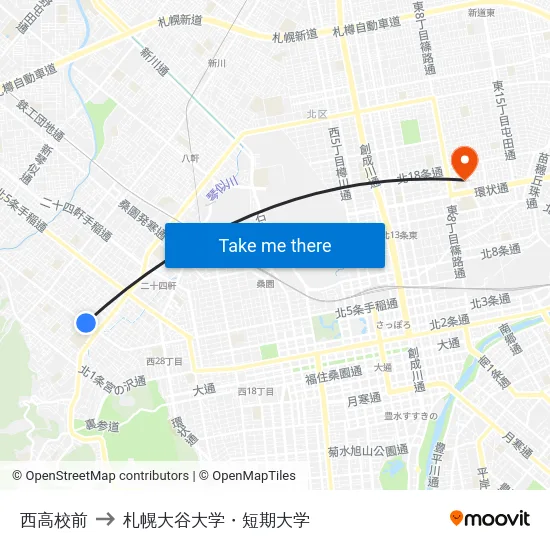 西高校前 to 札幌大谷大学・短期大学 map