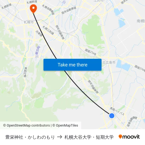 豊栄神社・かしわのもり to 札幌大谷大学・短期大学 map