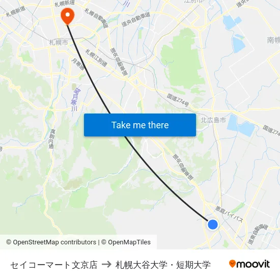 セイコーマート文京店 to 札幌大谷大学・短期大学 map