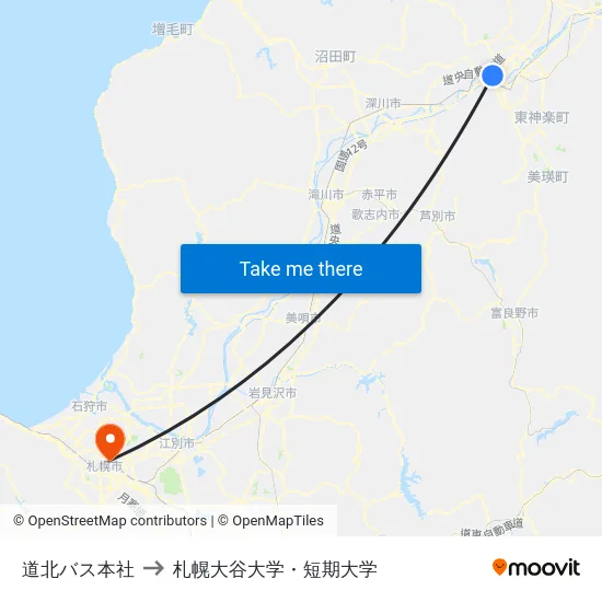 道北バス本社 to 札幌大谷大学・短期大学 map