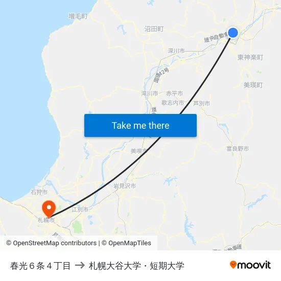 春光６条４丁目 to 札幌大谷大学・短期大学 map