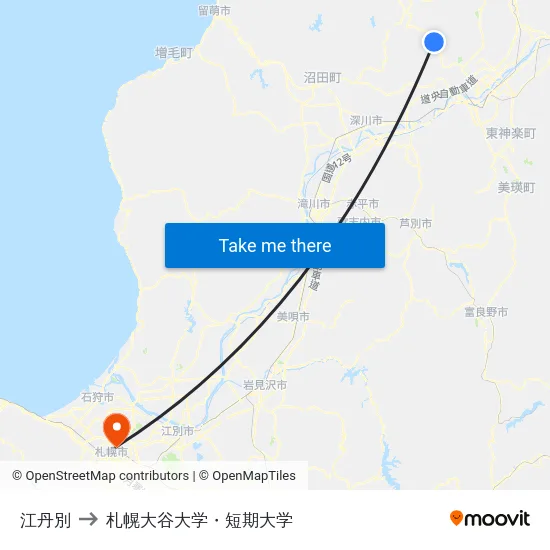 江丹別 to 札幌大谷大学・短期大学 map