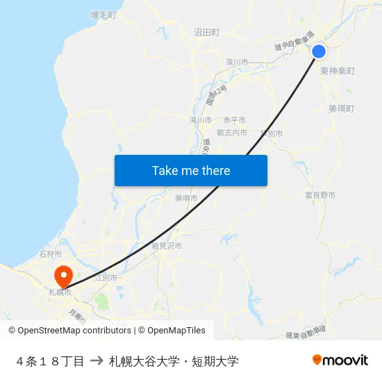 ４条１８丁目 to 札幌大谷大学・短期大学 map