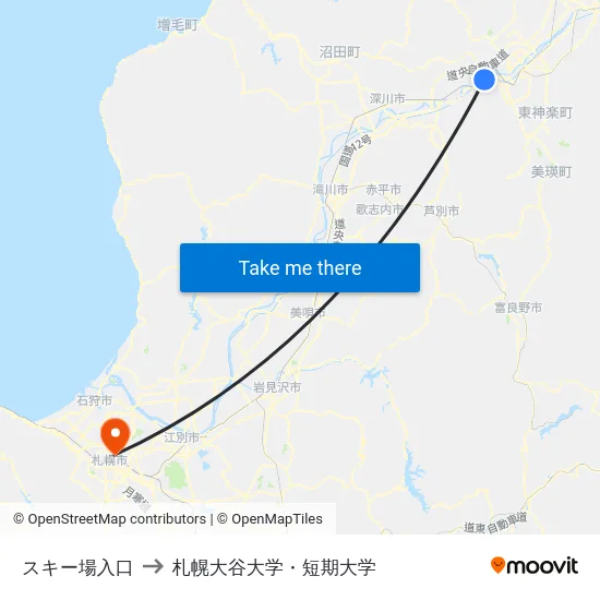 スキー場入口 to 札幌大谷大学・短期大学 map
