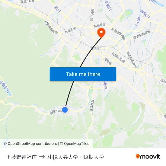 下藤野神社前 to 札幌大谷大学・短期大学 map