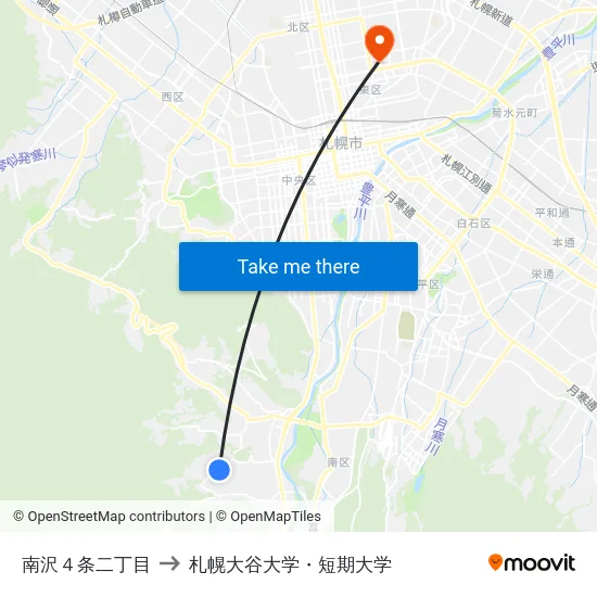 南沢４条二丁目 to 札幌大谷大学・短期大学 map