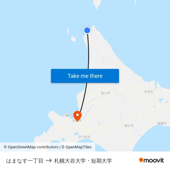 はまなす一丁目 to 札幌大谷大学・短期大学 map