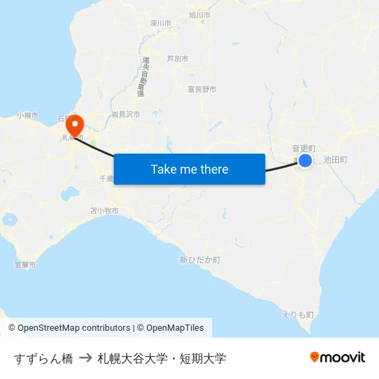 すずらん橋 to 札幌大谷大学・短期大学 map