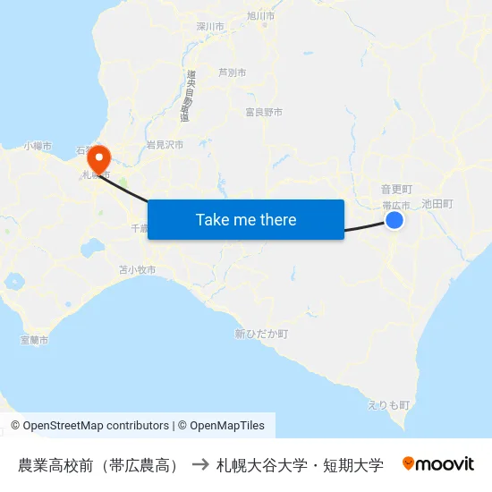 農業高校前（帯広農高） to 札幌大谷大学・短期大学 map