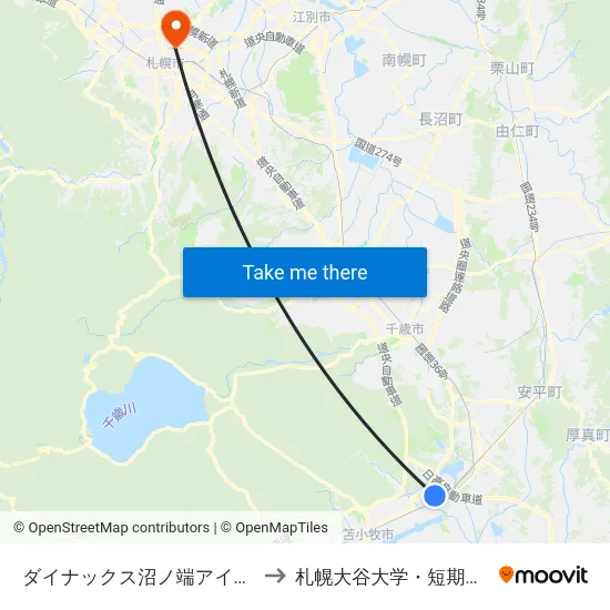 ダイナックス沼ノ端アイスＡ to 札幌大谷大学・短期大学 map