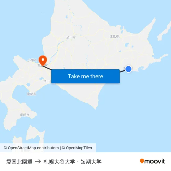 愛国北園通 to 札幌大谷大学・短期大学 map