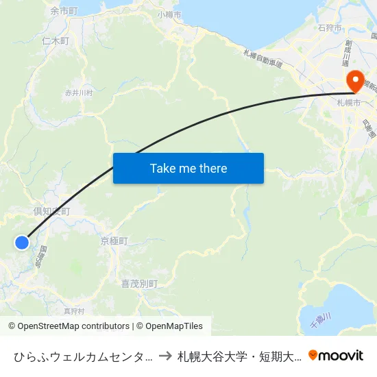 ひらふウェルカムセンター to 札幌大谷大学・短期大学 map