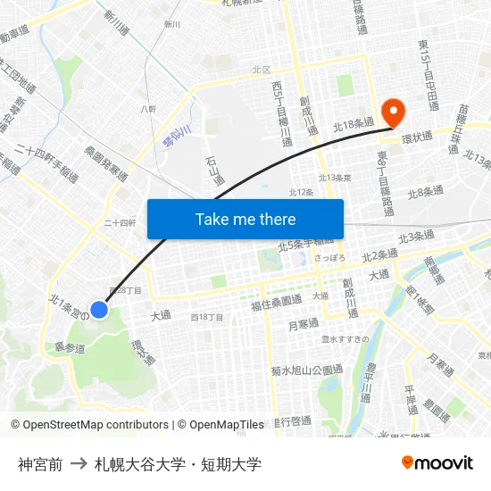 神宮前 to 札幌大谷大学・短期大学 map