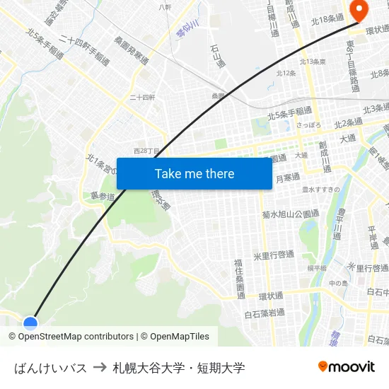 ばんけいバス to 札幌大谷大学・短期大学 map